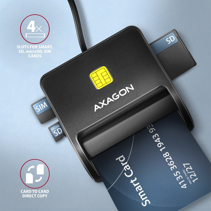 Imagine Cititor de carduri USB-A 2.0 la Smart Card/ID + SD/microSD/SIM, Axagon CRE-SM3SD