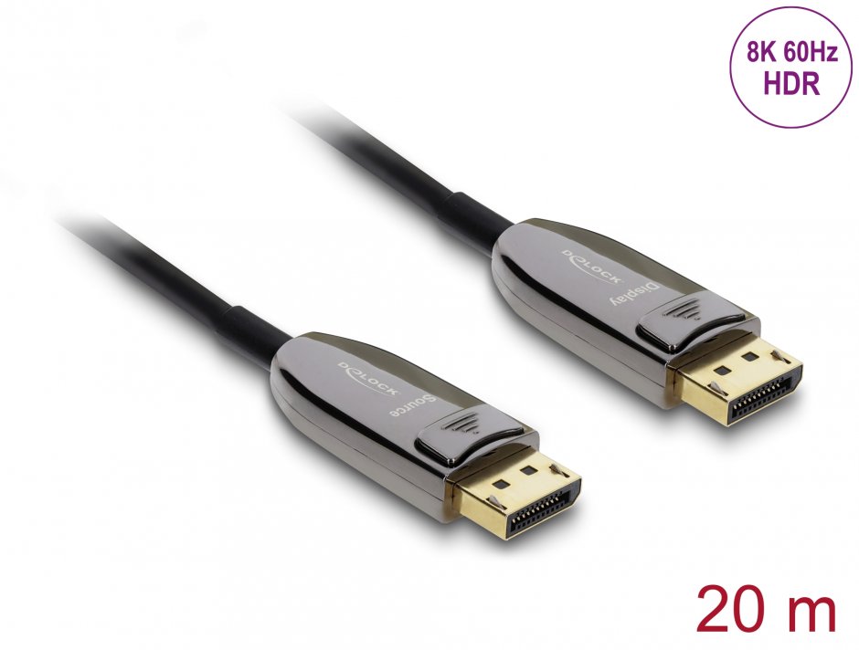 Imagine Cablu activ optic DisplayPort 8K60Hz/4K240Hz 40Gbps cu HDR T-T 15m, Delock 87108