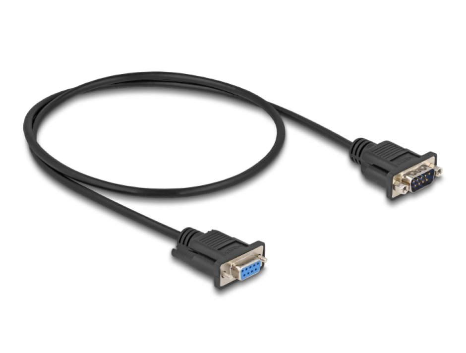 Imagine Cablu prelungitor serial RS-232 DB9 T-M 0.5m Negru, Delock 87819