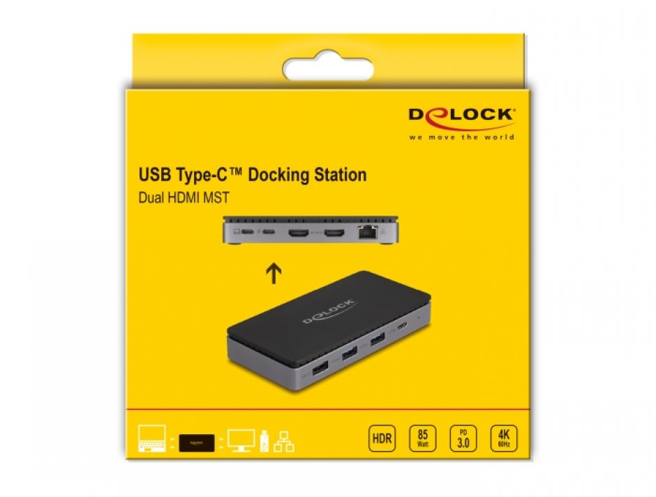 Imagine Docking station USB type C la Dual HDMI MST 4K60Hz/USB/Gigabit LAN/PD 3.0 85W, Delock 88271