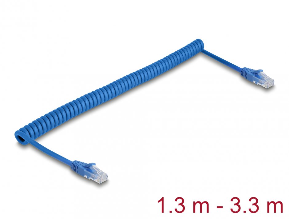 Imagine Cablu spiralat RJ45 Cat.6 UTP max 3.3m Albastru, Delock 90363