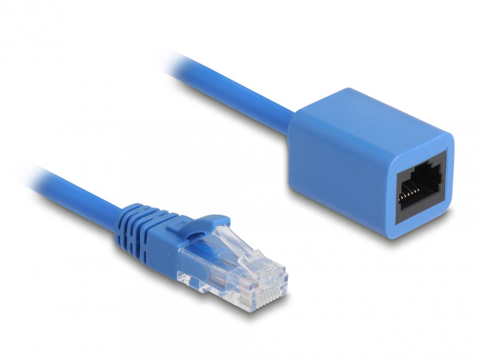 Imagine Cablu prelungitor spiralat RJ45 Cat.6 UTP max 0.75m Albastru, Delock 90364