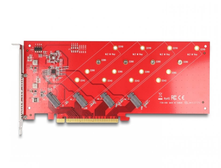 Imagine PCI Express x16 la 4 x NVMe M.2 - Bifurcation, Delock 90617