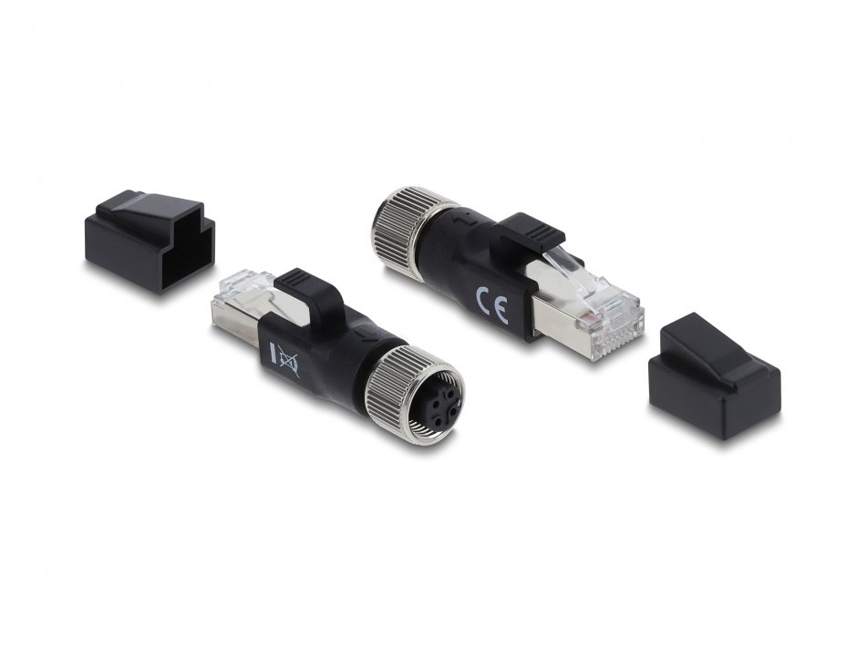 Imagine Adaptor M12 X-coded 4 pini la RJ45 M-T, Delock 90832