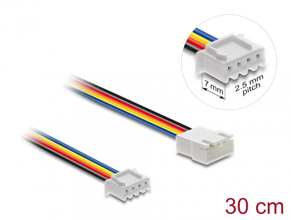 Imagine Cablu prelungitor alimentare ventilator JST PWM 4 pini lungime conector 7mm T-M 30cm, Delock 90868