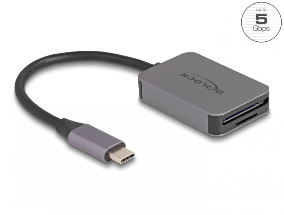 Imagine Cititor de carduri USB type C la SD/Micro SD Aluminiu, Delock 91009