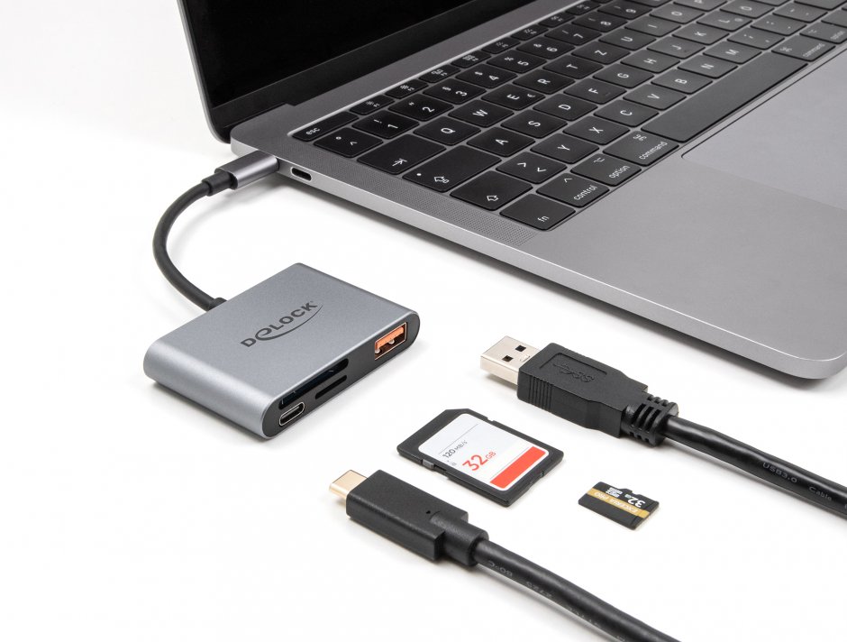 Imagine Cititor de carduri USB type C la SD/micro SD + USB-A + USB-C PD 85W, Delock 91016