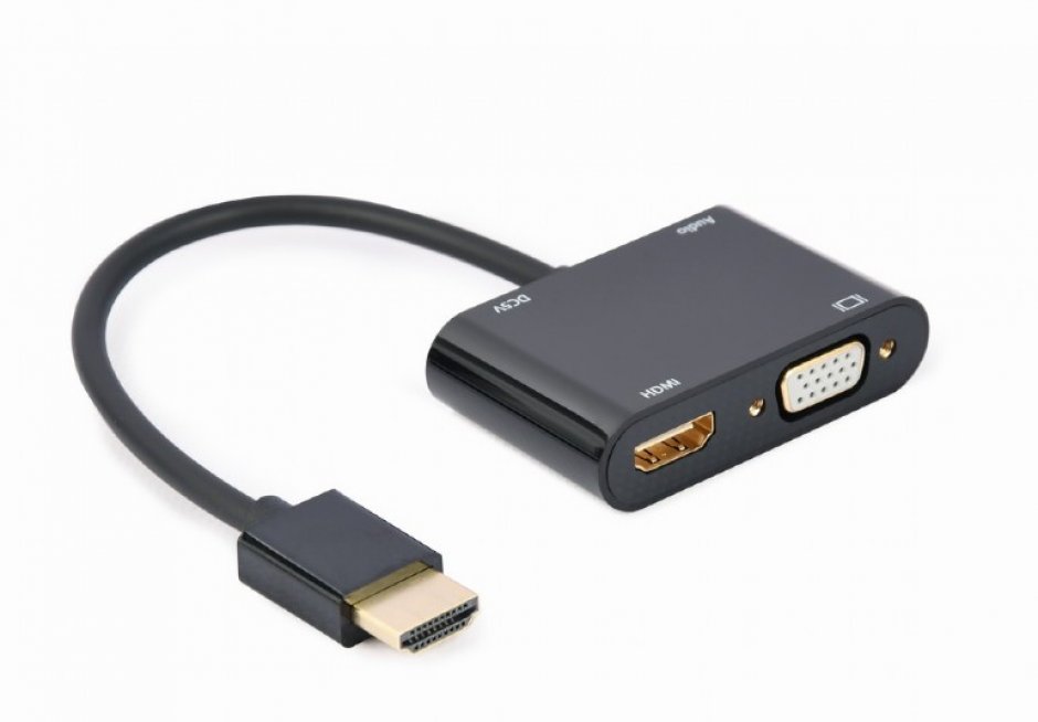 Imagine Adaptor HDMI la HDMI 4K30Hz + VGA Full HD T-M + alimentare, Gembird A-HDMIM-HDMIFVGAF-01