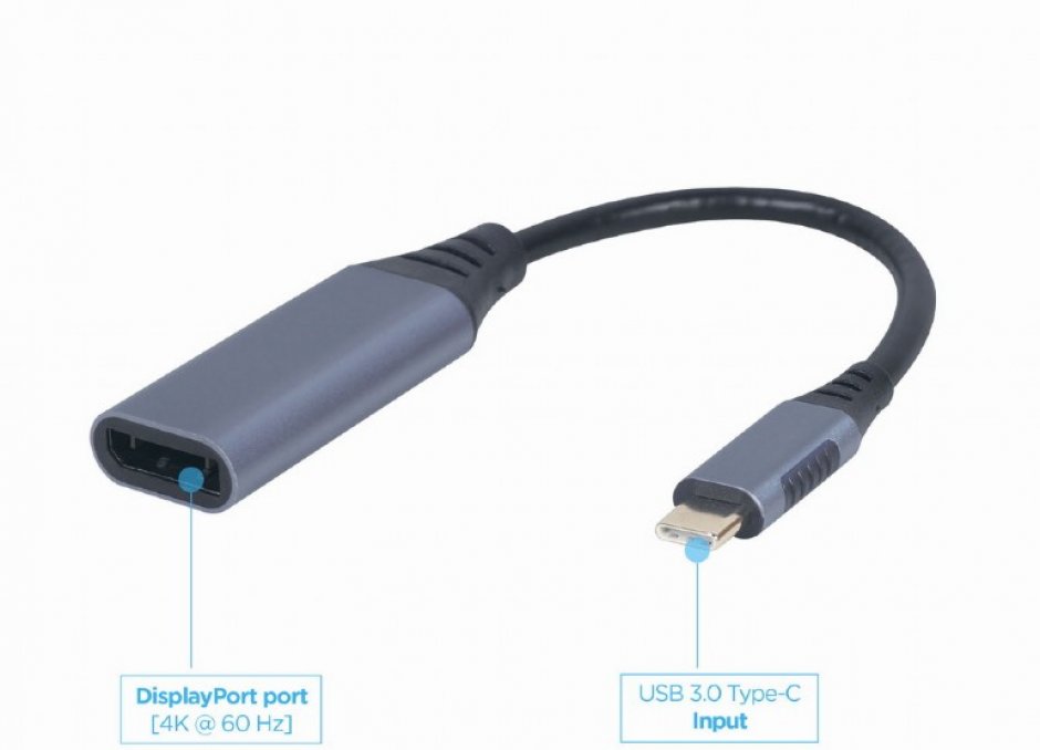 Imagine Adaptor USB type C la Displayport 4K60Hz T-M, Gembird A-USB3C-DPF-01