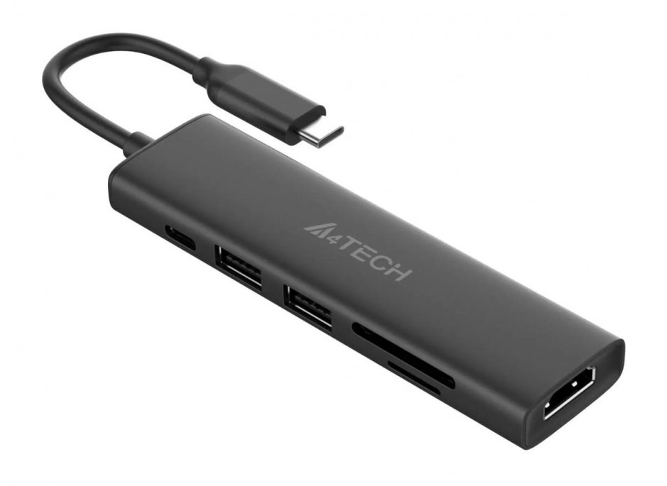 Imagine Docking station USB type C la HDMI 4K60Hz + 2 x USB-A + 1 x USB type C + Slot SD PD 100W, A4TECH DST-60C-GR