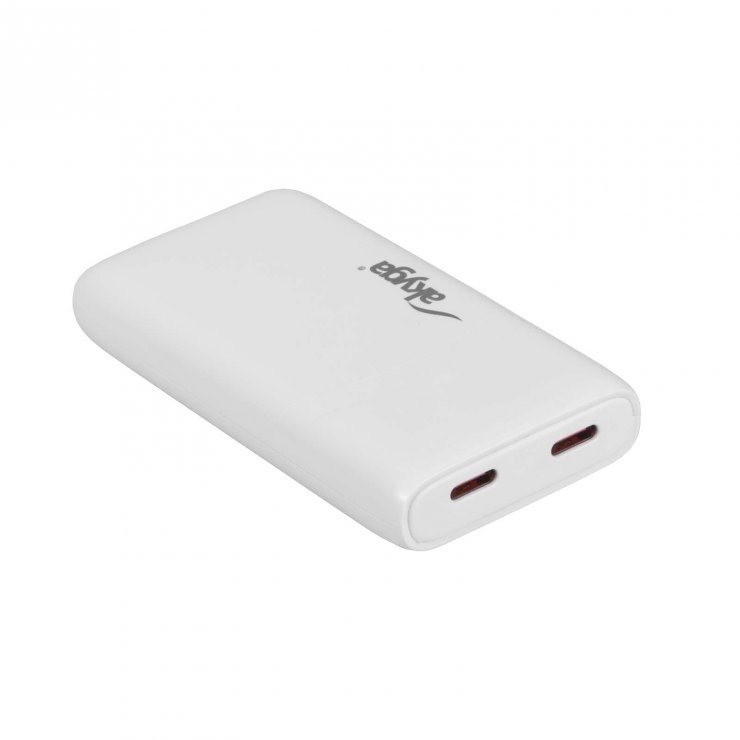 Imagine Incarcator priza flat 2 x USB type C PD GaN 65W, Akyga AK-CH-32