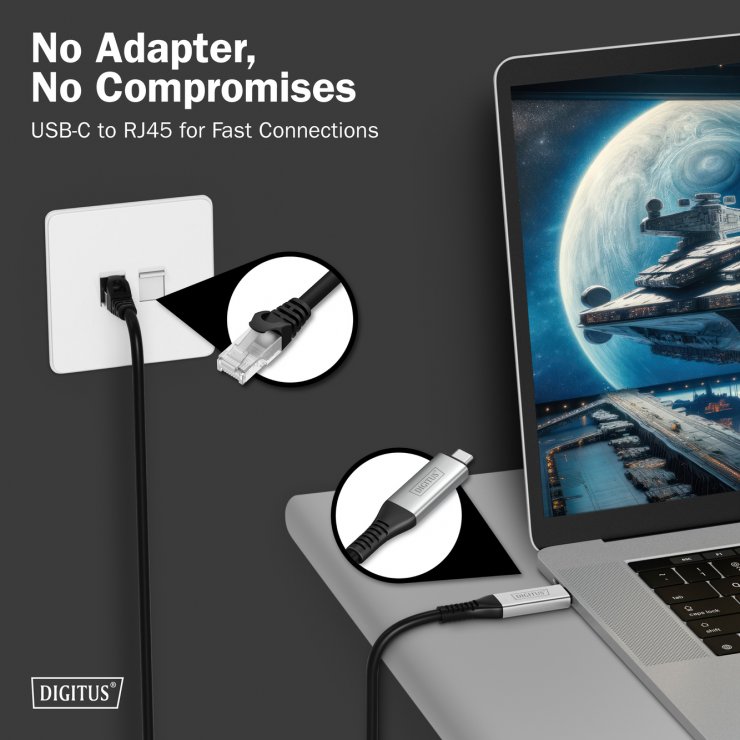 Imagine Cablu de retea USB 3.2 type C la RJ45 CAT 6A S/FTP LSOH 15m, Digitus AK-300601-150-S