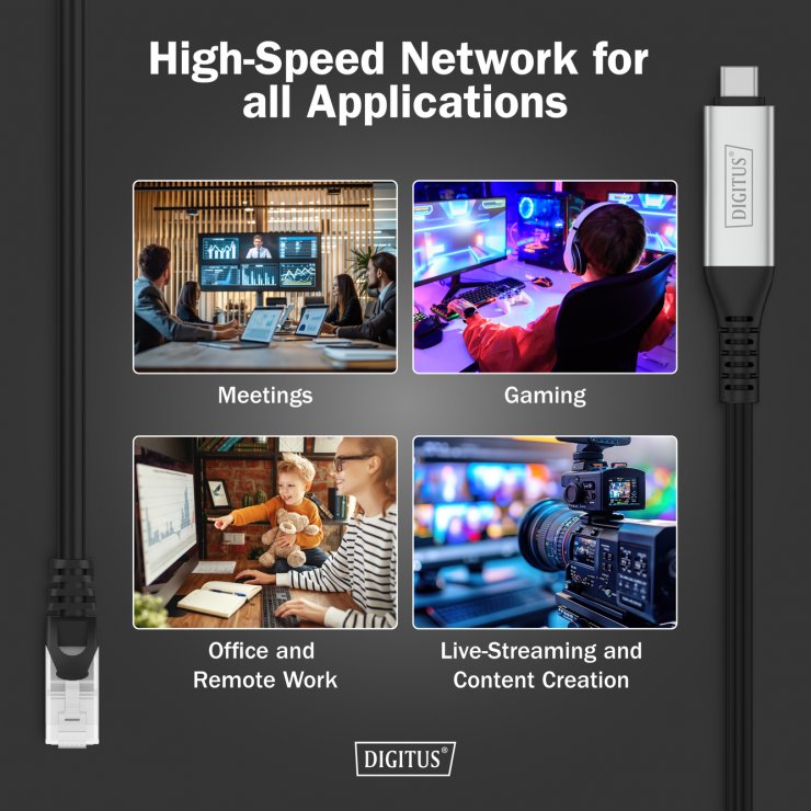 Imagine Cablu de retea USB 3.2 type C la RJ45 CAT 6A S/FTP LSOH 5m, Digitus AK-300601-050-S