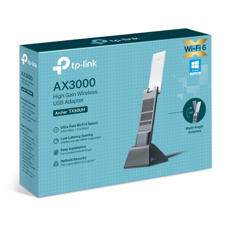 Imagine Placa de retea USB Wireless High-Gain AX3000, TP-LINK Archer TX50UH