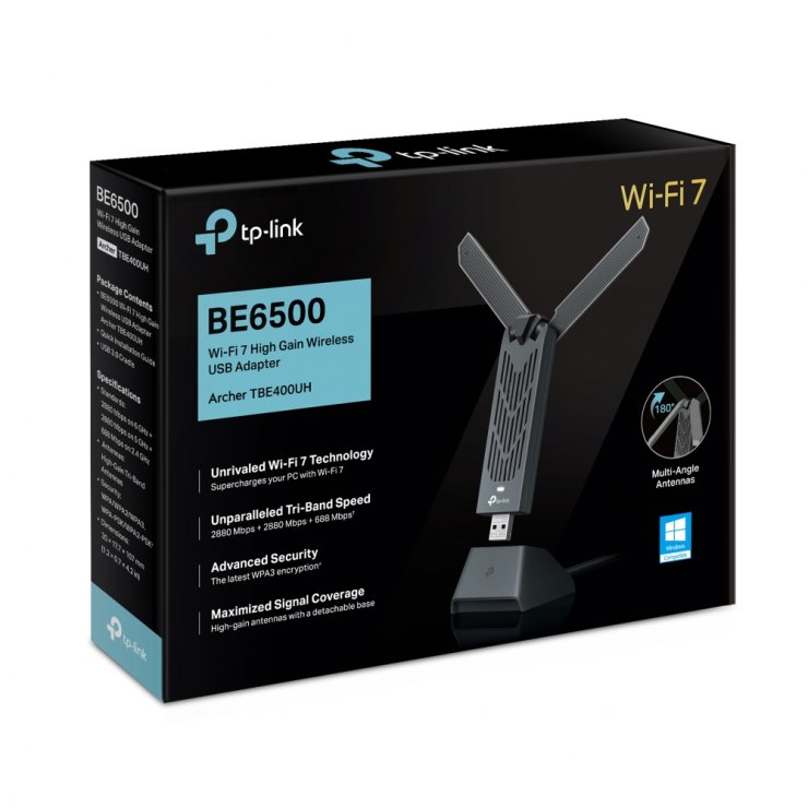 Imagine Placa retea Wireless USB BE6500 Wi-Fi 7 High Gain, TP-LINK Archer TBE400UH