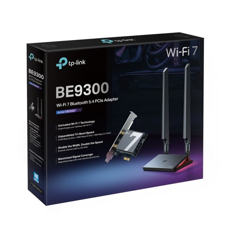 Imagine Placa de retea PCI Express BE9300 Wi-Fi 7 Bluetooth 5.4, TP-LINK Archer TBE550E
