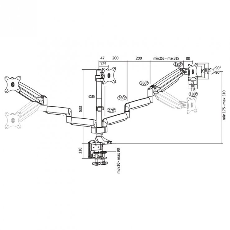 Imagine Suport masa pentru 3 monitoare 13"-32", Logilink BP0052