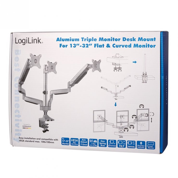 Imagine Suport masa pentru 3 monitoare 13"-32", Logilink BP0052