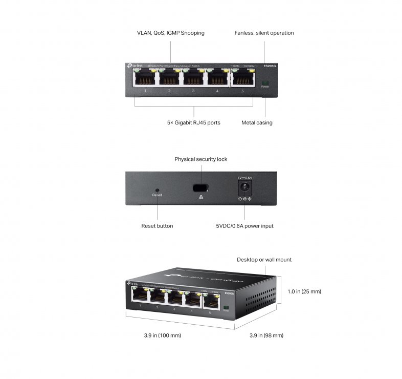 Imagine Switch 5 porturi Gigabit Easy Managed Omada, TP-LINK ES205G