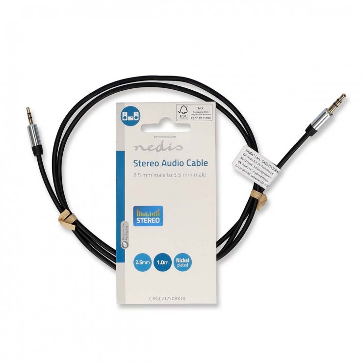 Imagine Cablu audio jack 2.5mm la jack 3.5mm T-T 1m, Nedis CAGL21250BK10