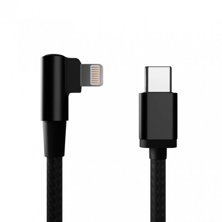 Imagine Cablu Apple Lightning la USB type C drept/unghi T-T 0.2m brodat Negru, Gembird CC-USB2-CMLML-0.2M