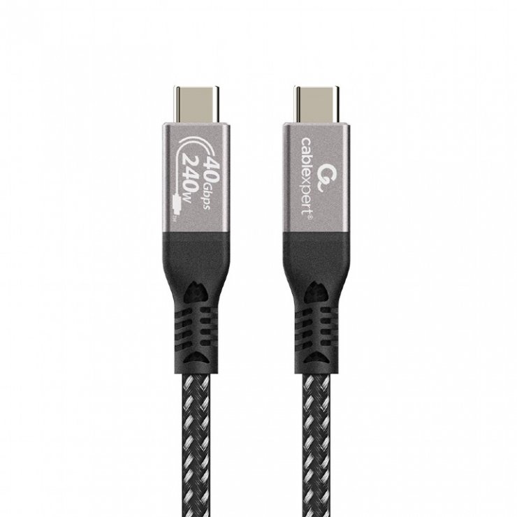 Imagine Cablu USB 4 type C la USB type C T-T 8K60Hz 240W 1.5m brodat Negru, Gembird CCBP-USB4-CMCM240-1.5M