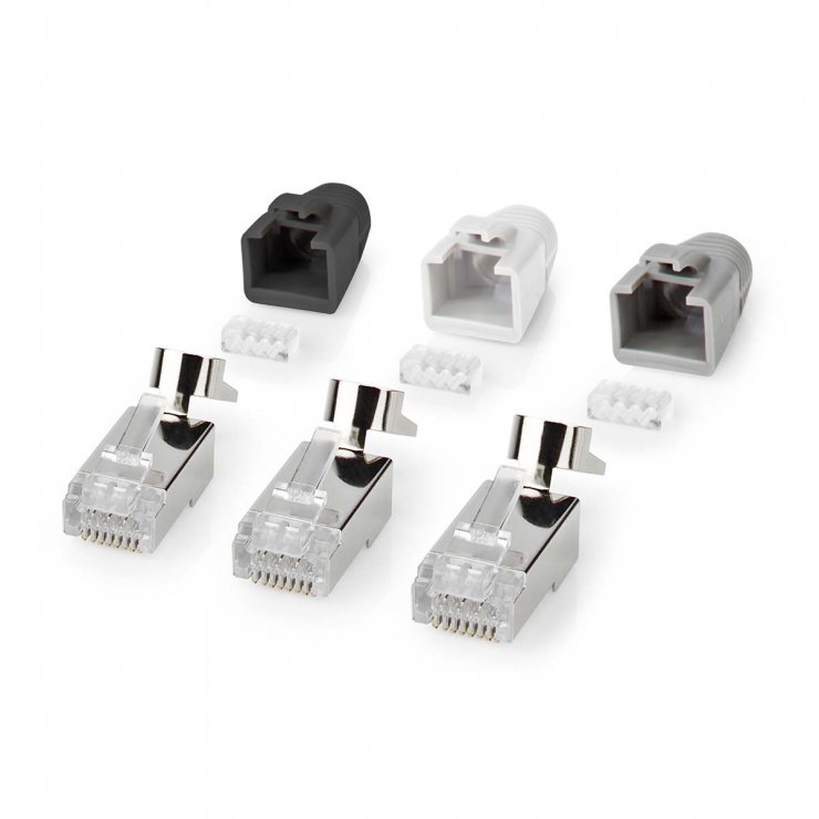 Imagine Set 10 buc conector de retea RJ45 pass through FTP CAT7 + manson, Nedis CCBW89390GY