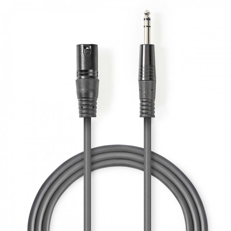 Imagine Cablu audio jack stereo 6.35mm la XLR 3 pini T-T 1.5m Gri, Nedis COTH15100GY15