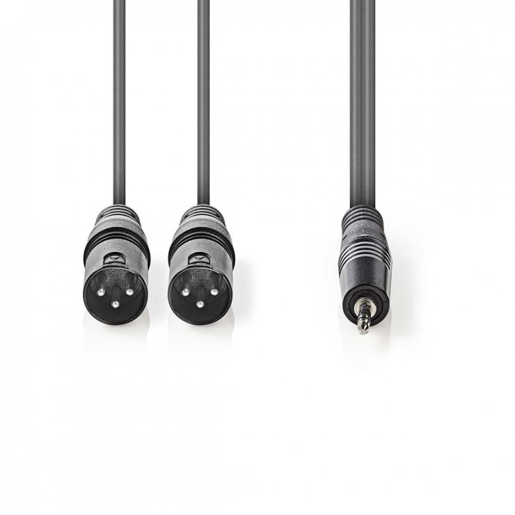 Imagine Cablu audio stereo 2 x XLR 3 pini la jack 3.5mm T-T 1.5m Gri, Nedis COTH15310GY15