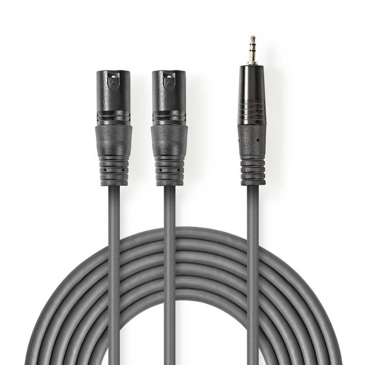 Imagine Cablu audio stereo 2 x XLR 3 pini la jack 3.5mm T-T 1.5m Gri, Nedis COTH15310GY15