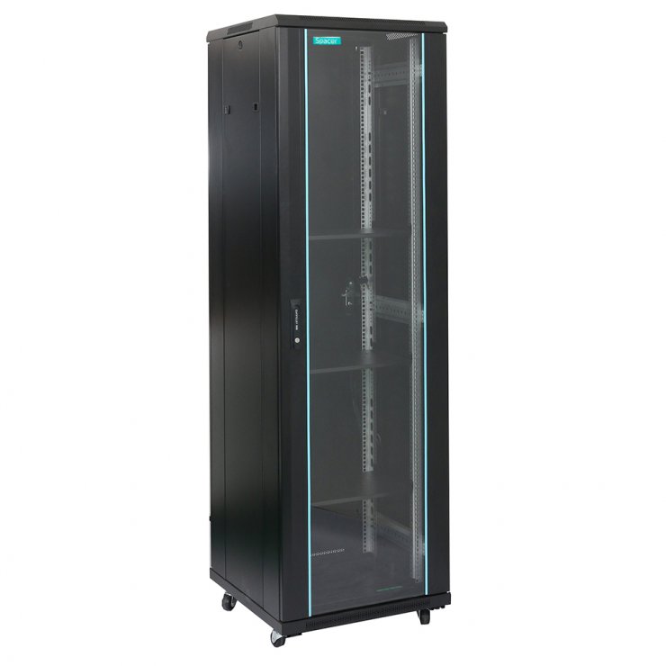 Imagine Cabinet de podea 19" 18U 600x600mm Flatpack (dezasamblat) sarcina max. 1000Kg, Spacer SPCN-18U-600-BK-03