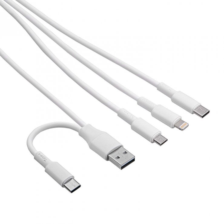 Imagine Cablu USB-A/USB type C la micro USB/USB type C/Lightning 1.2m Alb, Akyga AK-USB-52