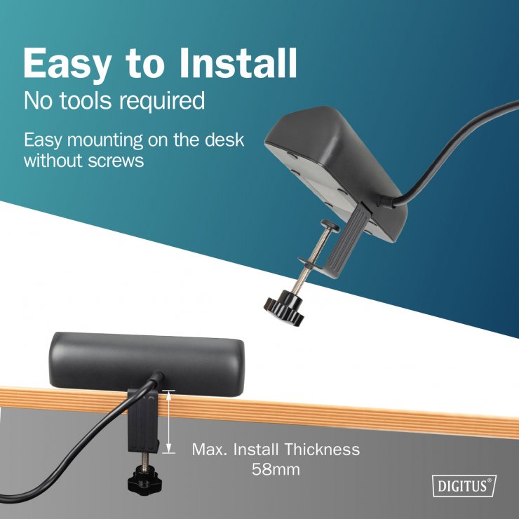 Imagine Prelungitor cu 3 x Schuko + 2 x USB-A + 1 x USB-C cu montare birou Negru 1.5m, Digitus DA-70625