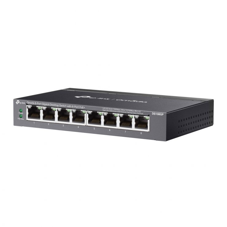 Imagine Switch 8 porturi Gigabit Unmanaged Omada (din care 8 x PoE+), TP-LINK DS108GP