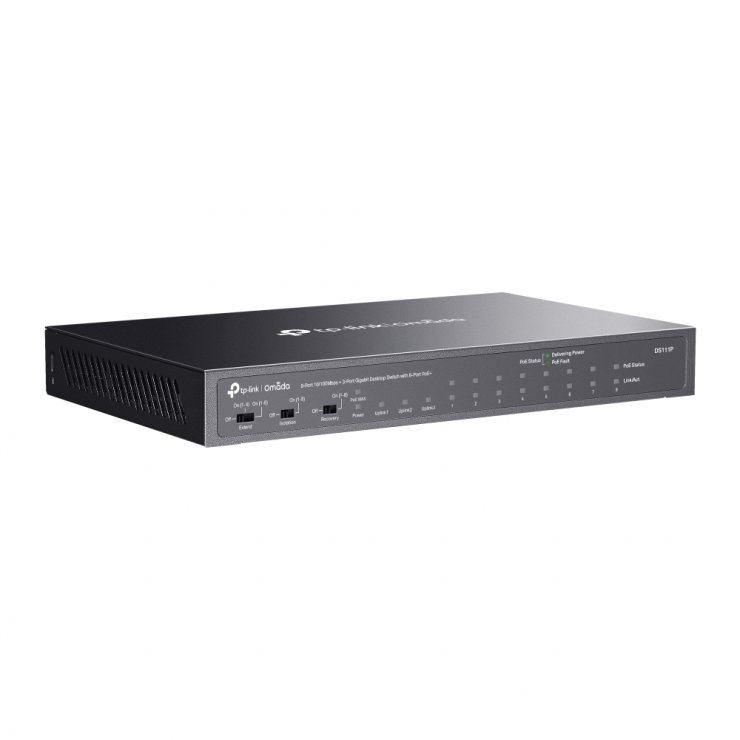Imagine Switch Omada 8 x 10/100Mbps + 2 x Gigabit Unmanaged + 1 x Gigabit SFP (din care 8 x PoE+), TP-LINK DS111P