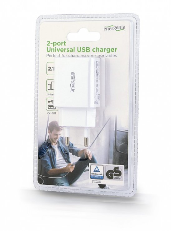 Imagine Incarcator priza 2 x USB-A 2.1A Alb, Gembird EG-U2C2A-03-W