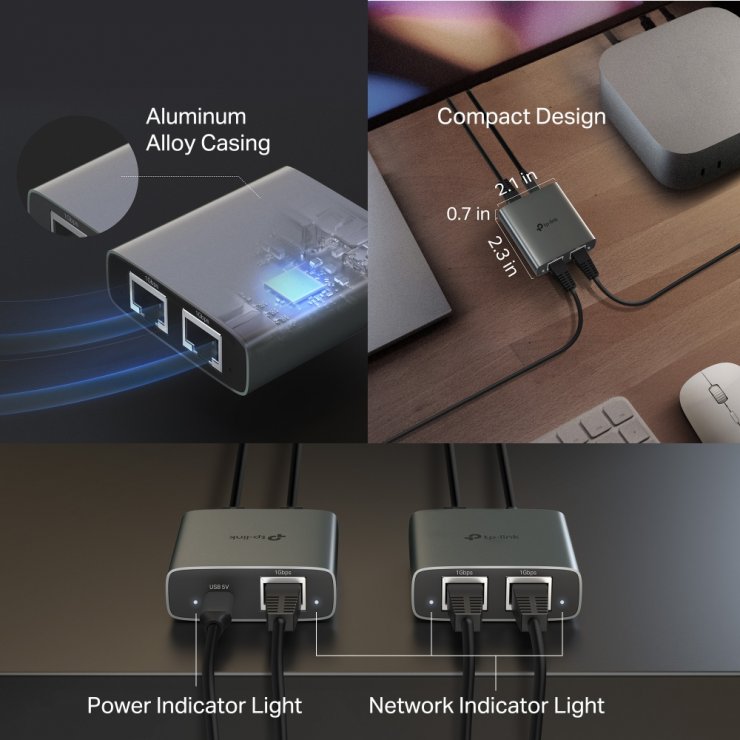 Imagine Splitter 2 porturi Gigabit, TP-LINK EH210