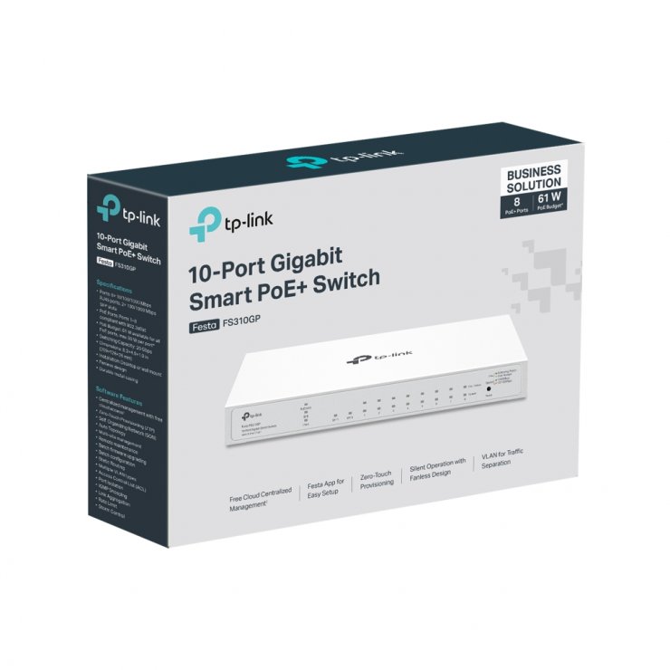 Imagine Switch Gigabit Smart 10 porturi (2 x SFP + 8 x PoE+), TP-LINK FESTA FS310GP