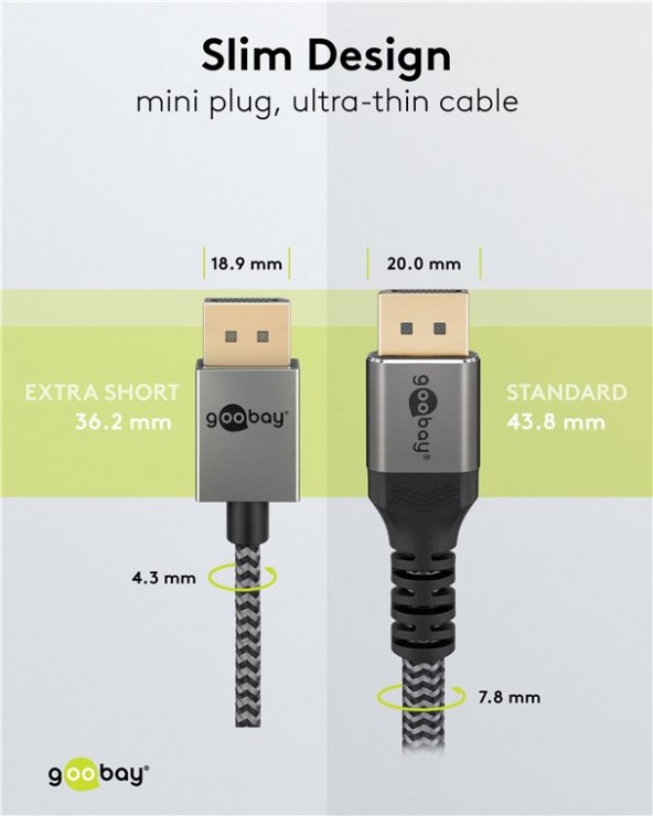 Imagine Cablu Displayport 8K120Hz/4K240Hz 2m brodat Alb/Negru, Goobay G77445