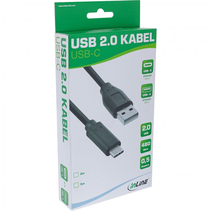 Imagine Cablu USB-A 2.0 la USB type C T-T 5m Negru, InLine IL35735