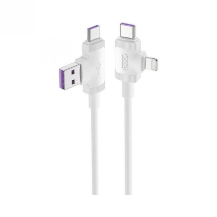 Imagine Cablu multifunctional 4 in 1 USB-A + USB type C la USB type C + Lightning T-T 1m Alb, XO NB237
