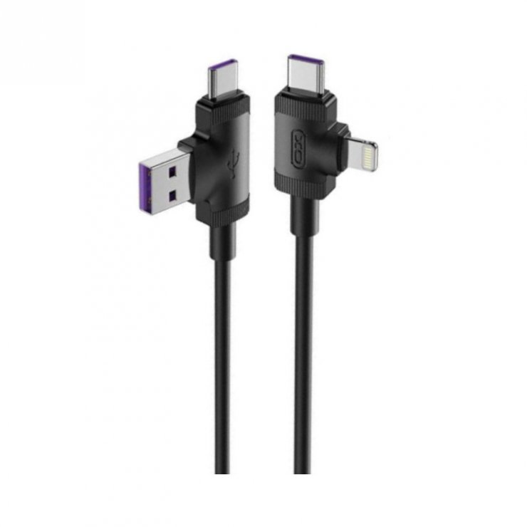 Imagine Cablu multifunctional 4 in 1 USB-A + USB type C la USB type C + Lightning T-T 1m Negru, XO NB237