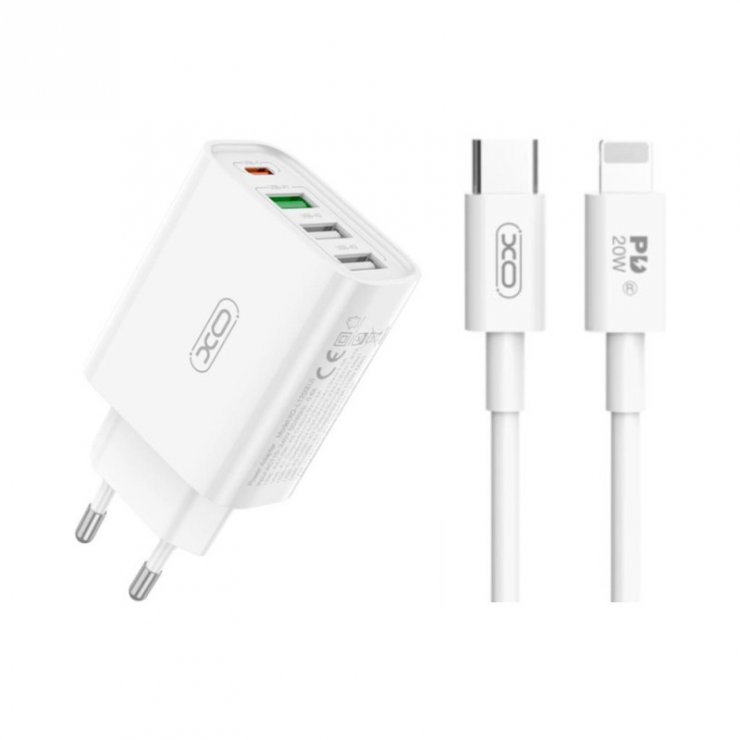 Imagine Incarcator priza 1 x USB type C + 3 x USB-A 20W + cablu USB type C la Lightning, XO L120