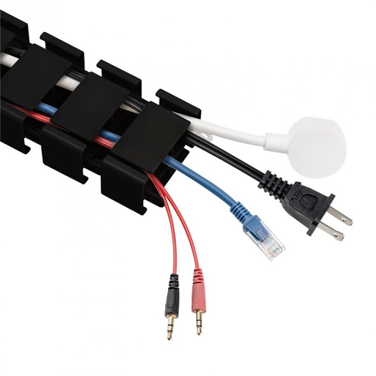 Imagine Organizator cabluri/canal cablu inaltime reglabila 1.3mx129mm Negru, Logilink KAB0092