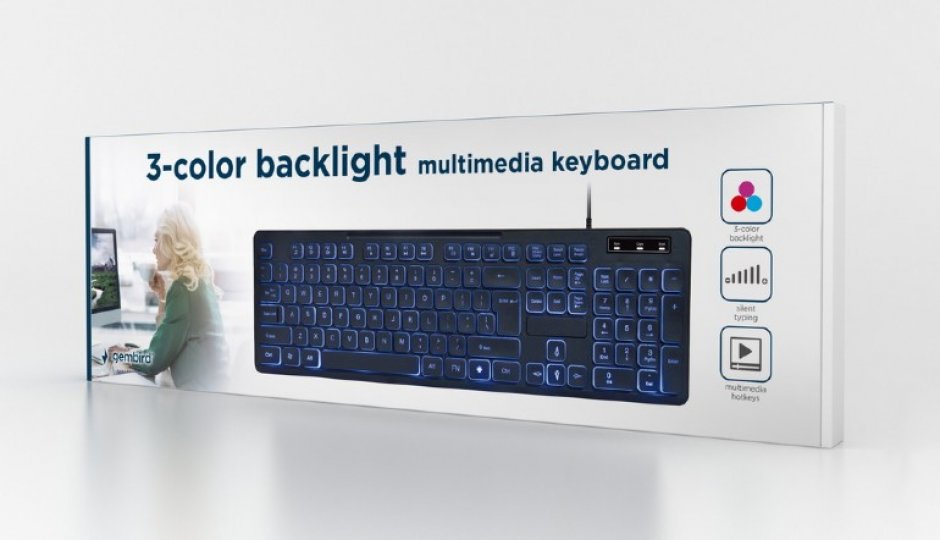 Imagine Tastatura Multimedia USB backlight 3 culori Black, Gembird KB-UML3-02