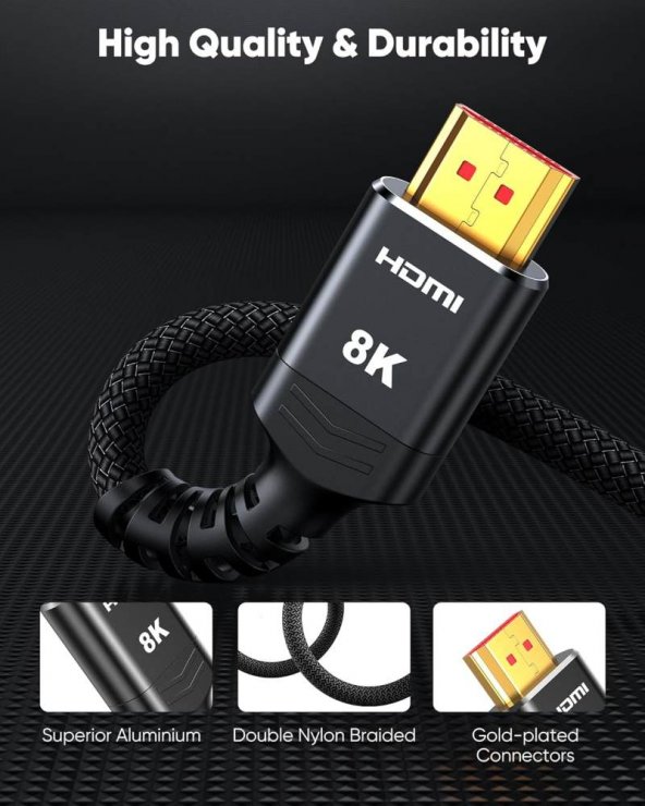 Imagine Cablu Ultra High Speed HDMI 8K60Hz/4K120Hz 7.5m brodat Negru, kphdm21b7