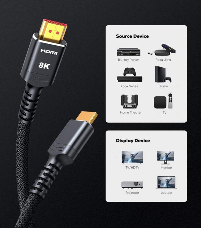 Imagine Cablu Ultra High Speed HDMI 8K60Hz/4K120Hz 5m brodat Negru, kphdm21b5