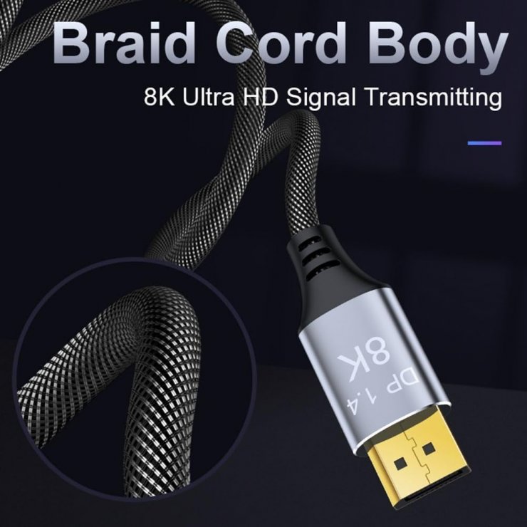 Imagine Cablu Displayport 8K60Hz/4K144Hz 9m brodat Negru, kport13-09