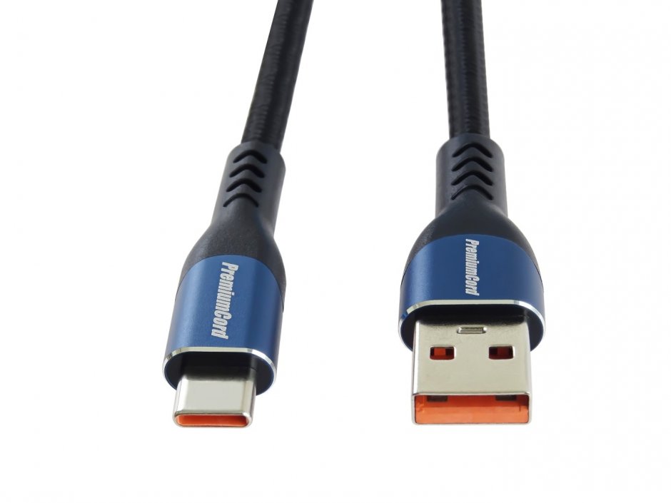 Imagine Cablu USB-A 2.0 la USB type C 5A T-T brodat 2m Negru, ku31cy2