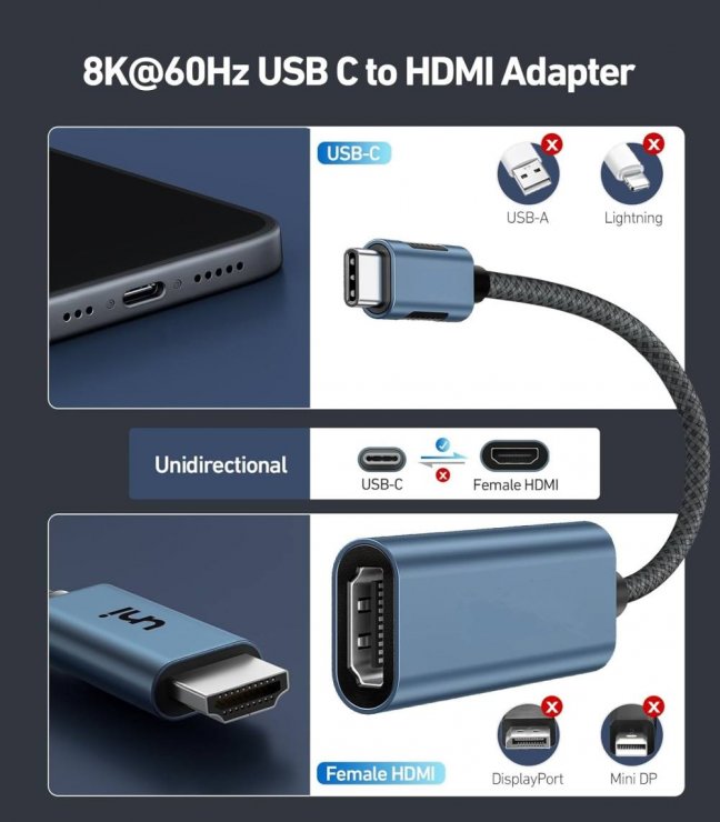 Imagine Adaptor USB type C la HDMI 8K60Hz/4K144Hz T-M 0.2m, KU31HDMI24